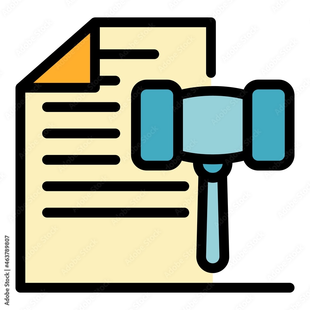 Poster judge gavel paper icon. outline judge gavel paper vector icon color flat isolated