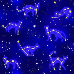 seamless pattern constellation of cats