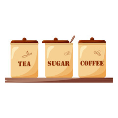 vector kitchenware. ceramic dishes for storing coffee, tea and sugar.