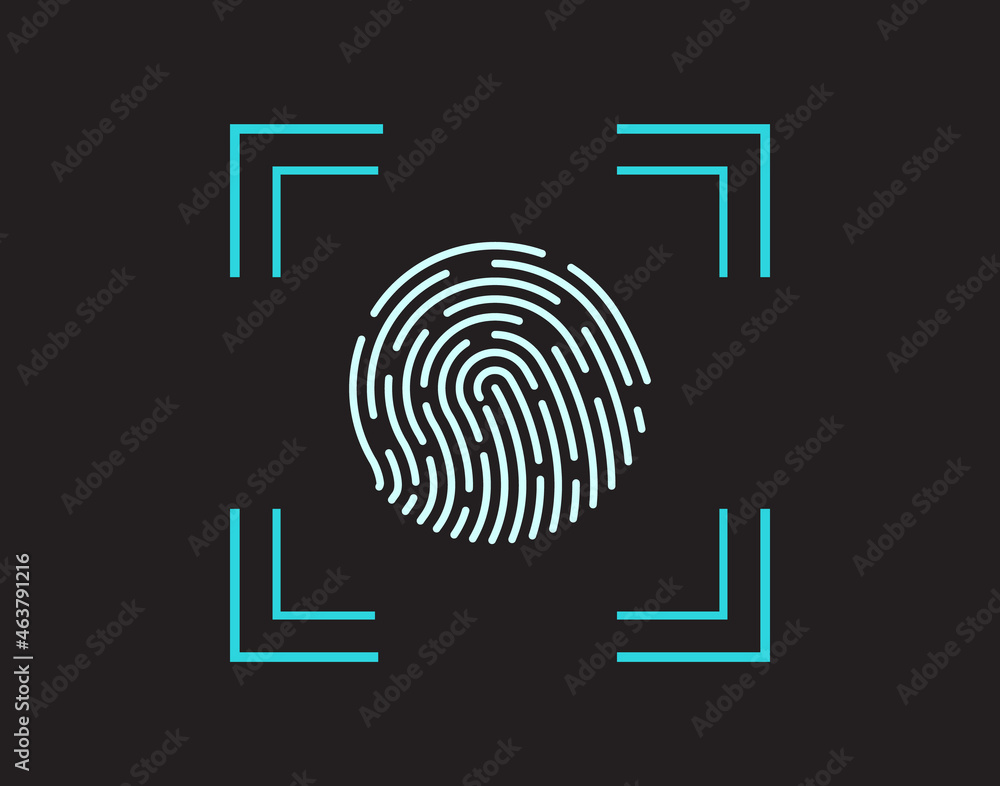 Poster finger print. fingerprint on scan. biometric scanner for identification and security. icon of thumbp