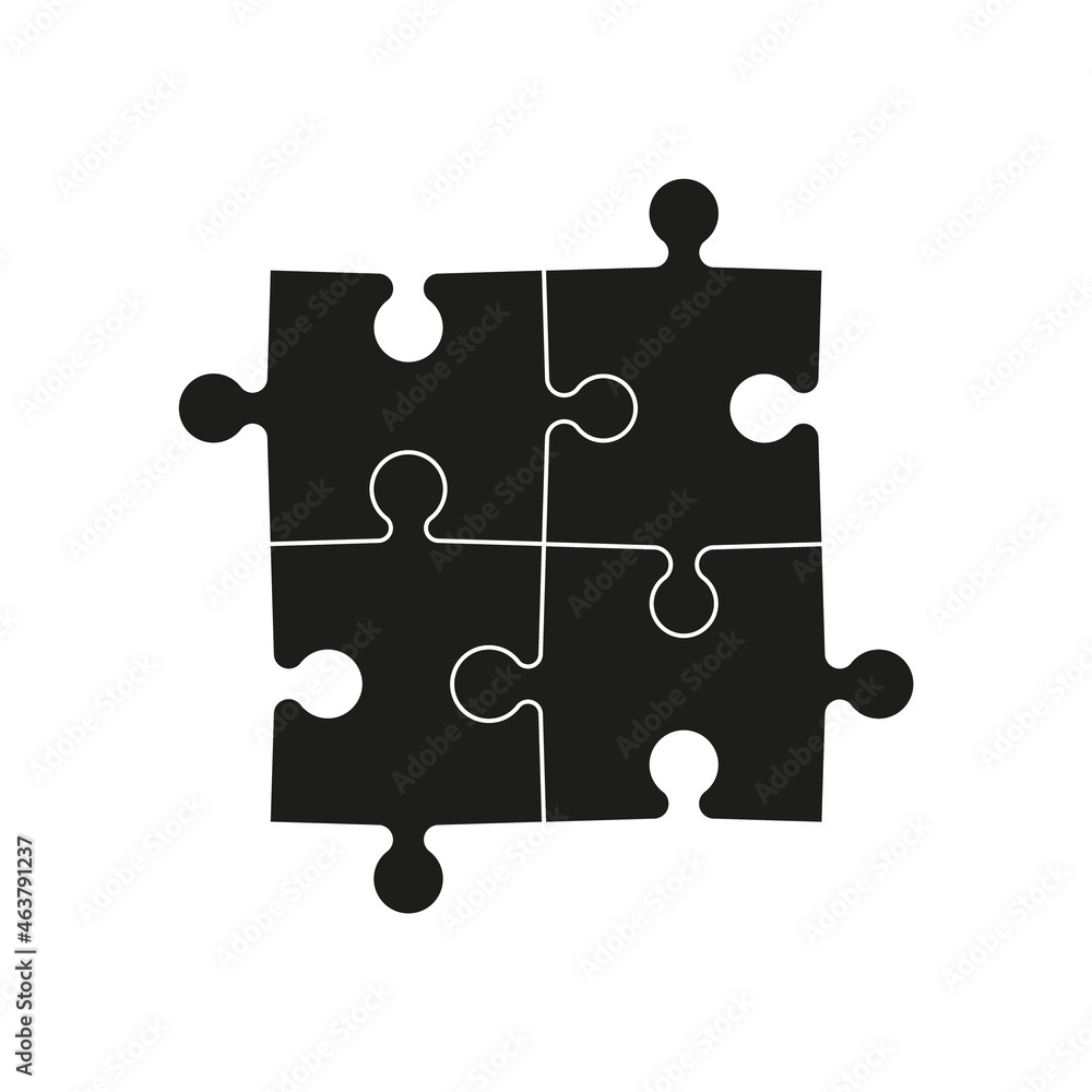 Poster puzzle icon. jigsaw with four piece. logo for logic and business solution. 4 part of puzzle for game
