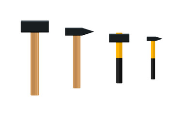 Hammer. Iron sledge with wooden handle. Big sledgehammer. Icon of tool. Mallet for carpenter, repair and mason. Hammer for construction of house. Illustration for building. Sledge isolated. Vector