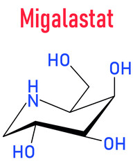 Migalastat Fabry disease drug molecule. Skeletal formula.