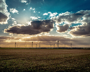turbine and sunset in field