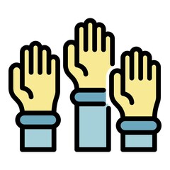 School hands up icon. Outline school hands up vector icon color flat isolated