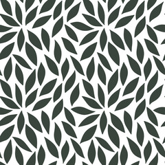 Seamless Pattern in Abstract Style. Plant Leaves Arranged Chaotic. Vector Illustration