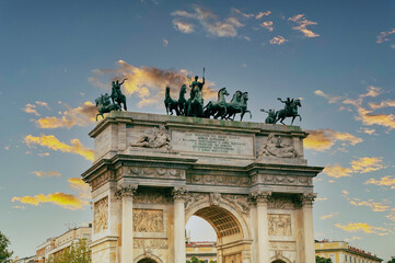 Fototapeta na wymiar Arco della Pace (Arch of Peace), Piazza Sempione, Milan, Italy