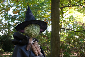 Halloween festival. Autumn Backgraund. Decoration. Halloween hats. Pumpkin