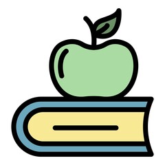 Apple on book icon. Outline apple on book vector icon color flat isolated