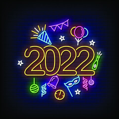 2022 Neon Signs Style Text Vector