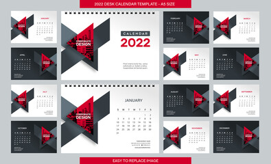 Desk Calendar 2022 template - 12 months included - A5 Size