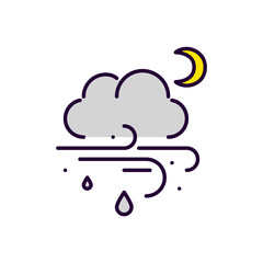 Bad weather autumn night. Rain and wind. Pixel perfect, editable stroke colorful line art icon