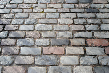 Close Up of Old Worn Stone Cobbles