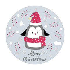 merry christmas with cute characters in circle shape Can be adapted to various applications such as cards, stickers, t-shirts, backgrounds, logos, pillow patterns, covers, mugs, gift, banners and more