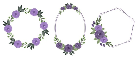 purple roses watercolor frame collection