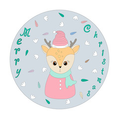 merry christmas with cute characters in circle shape Can be adapted to various applications such as cards, stickers, t-shirts, backgrounds, logos, pillow patterns, covers, mugs, gift, banners and more