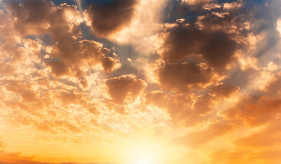 Golden sunset in the sky. Copy space