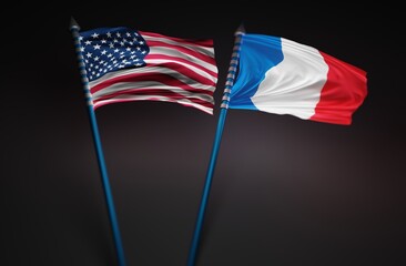 Fototapeta premium France Flag with United States of America Flag 3D Rendering (3D Artwork)