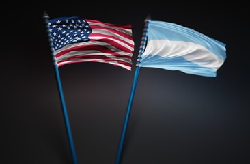 Fototapeta premium Argentina Flag with United States of America Flag 3D Rendering (3D Artwork)