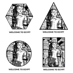 Egyptian statue vector.Egyptian ruins in different frames. luxor. Egypt. vector. sketch. eps