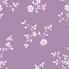 seamless pattern of flowers, branches and leaves