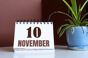 November 10. 10th day of the month, calendar date. Autumn month, day of the year concept