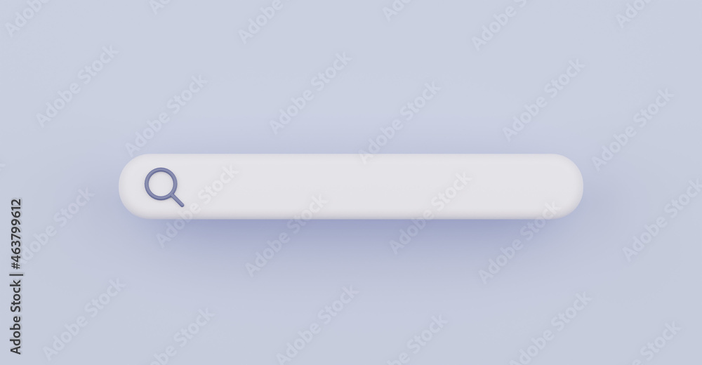 Poster 3d render search bar ui element isolated on purple background illustration. magnifying concept.