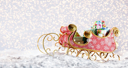 Christmas santa sleigh full of gifts and presents - obrazy, fototapety, plakaty