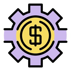 Money gear icon. Outline money gear vector icon color flat isolated