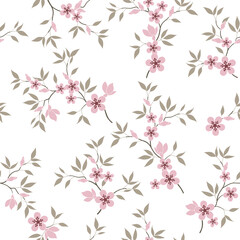 seamless pattern of flowers, branches and leaves
