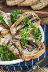 Sandwich with sprats.