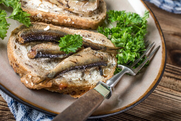 Sandwich with sprats.