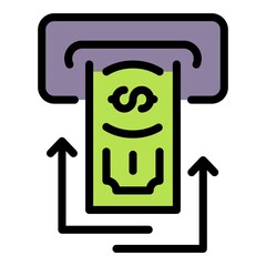 Atm cash send icon. Outline atm cash send vector icon color flat isolated