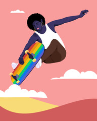 skater catching air with rainbow skateboard © Biruoh