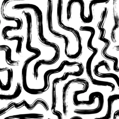 Stof per meter Vector naadloze patroon van doodle hand getrokken lijnen. Geometrische achtergrond met golvende strepen. Monochroom golfpatroon. Chaotische inkt borstel krabbelt textuur. Organische vormen. Structuur van natuurlijke cellen. © Анастасия Гевко