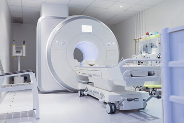 Nuclear magnetic resonance imaging laboratory with high technology contemporary equipment - obrazy, fototapety, plakaty