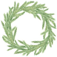 Spruce round Christmas wreath, watercolor illustration on a white background