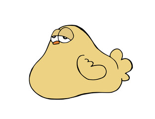 Cute fat yellow bird isolated on white background. Cartoon hand drawn style vector illustration.