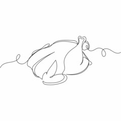 Vector continuous one single line drawing of fresh raw chicken in silhouette on a white background. Linear stylized.
