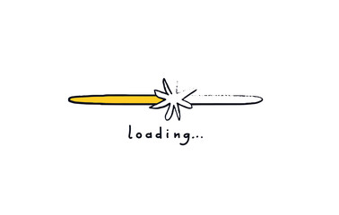 Doodle star on oval loading bar isolated. Hand drawn progress bar with a star on a yellow background. Colored Vector grunge illustration of a holiday or birthday loading status.