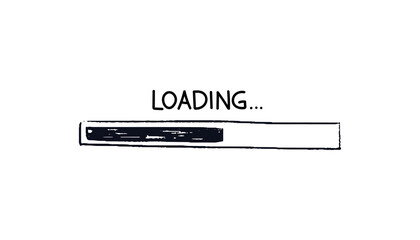 Doodle strip loading bar isolated. Rectangular Hand-drawn progress bar. Black on white Vector illustration of download status with caption on white background.