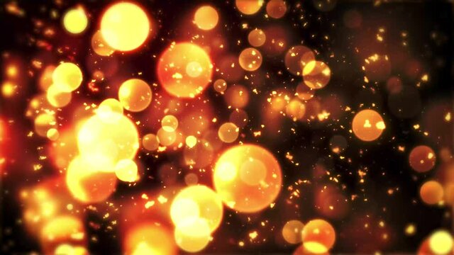 夜空に輝く金色の幻想的な雪のようなパーティクル粒子の動画　4K　LOOP