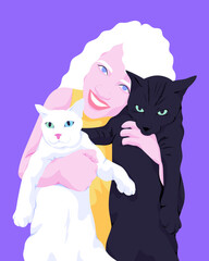 Woman smiling holding cats