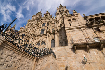 Fototapeta na wymiar Low angle Cathedral of Santiago de Compostela