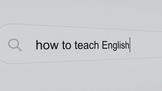 How to teach English - Pc screen internet browser search engine bar typing English related question.