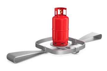trap bear and gas cylinder on white background. Isolated 3D illustration