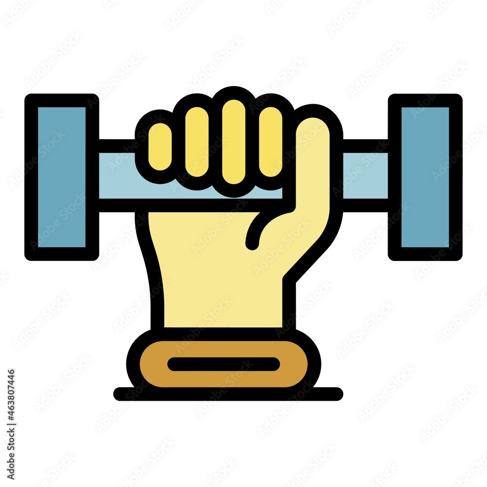 Poster dumbbell in hand icon. outline dumbbell in hand vector icon color flat isolated