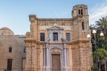 Exterior of Martorana Church located on Bellini Square in Palermo city, Sicily Island, Italy