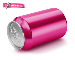 Vector realistic illustration of a pink soda can on a white background.