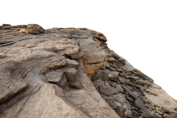 Cliff stone located part of the mountain rock isolated on white background.